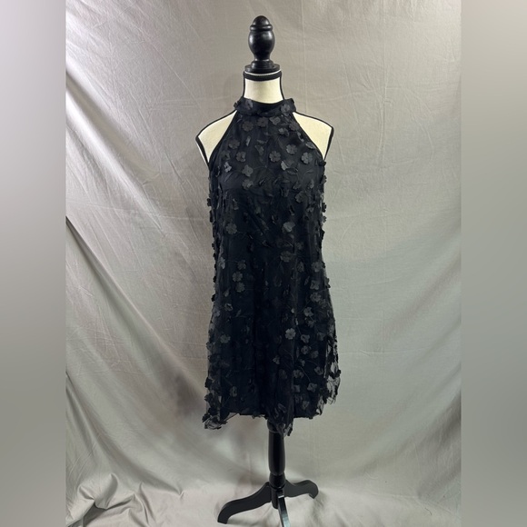 Floral Appliques Print Halter Neck Dress Black - Picture 7 of 10